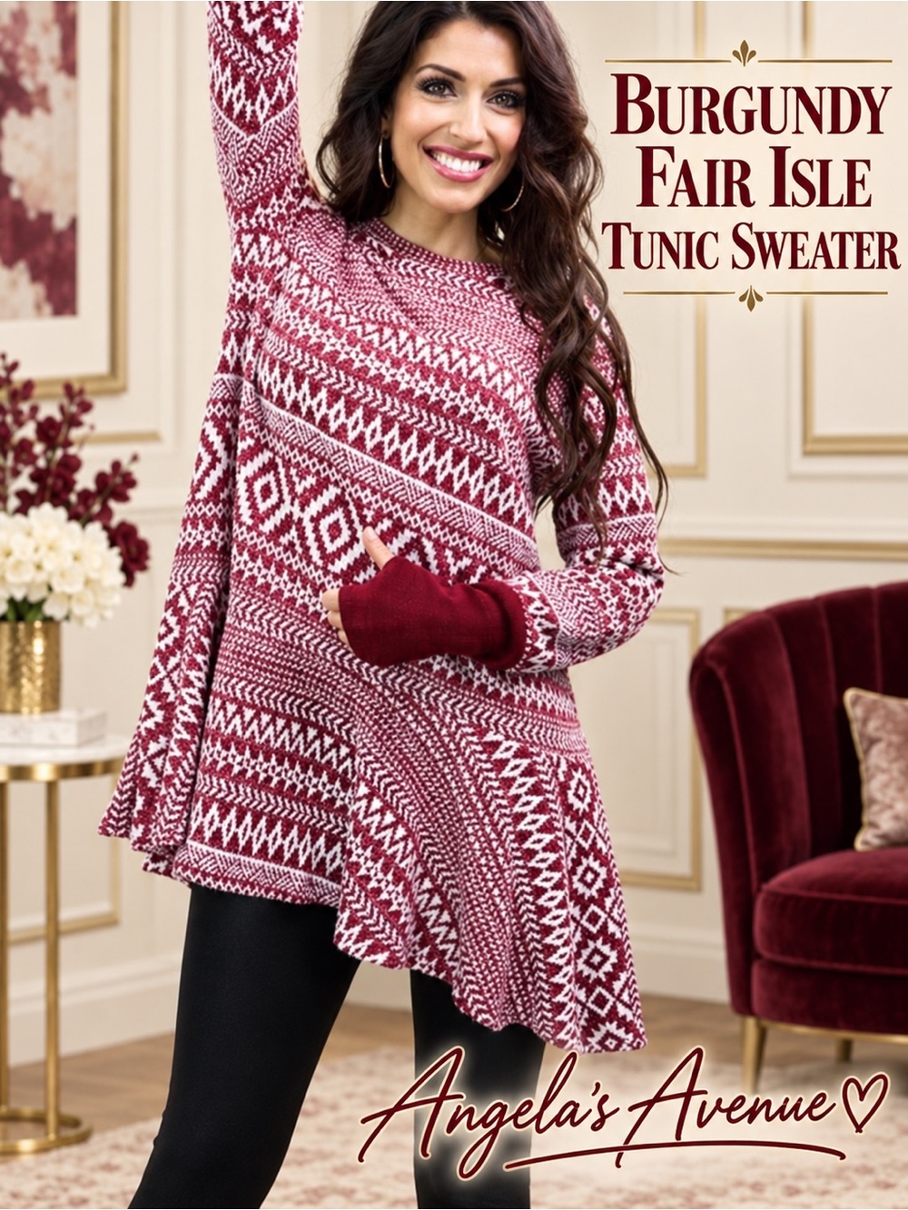 Warm Tunic Burgundy and Winter White Sweater NEW